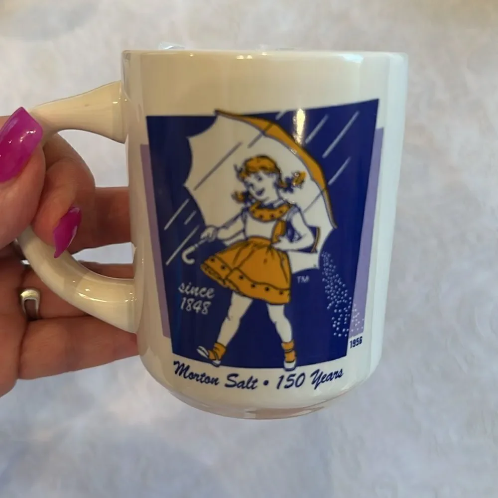 Morton Salt Girl Coffee Mugs 150 Years Commemorative Mugs Set of 4